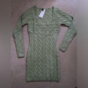 Divided Long Sleeve Sweater Dress Green Size Large